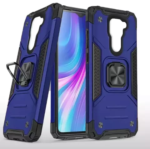 Противоударный чехол Strong Armour Case с кольцом для Xiaomi Redmi Note 9 (Синий)