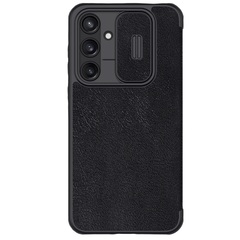 Кожаный чехол книжка черного цвета от Nillkin для Samsung Galaxy A55 5G, серия Qin Pro Leather с защитной шторкой для камеры