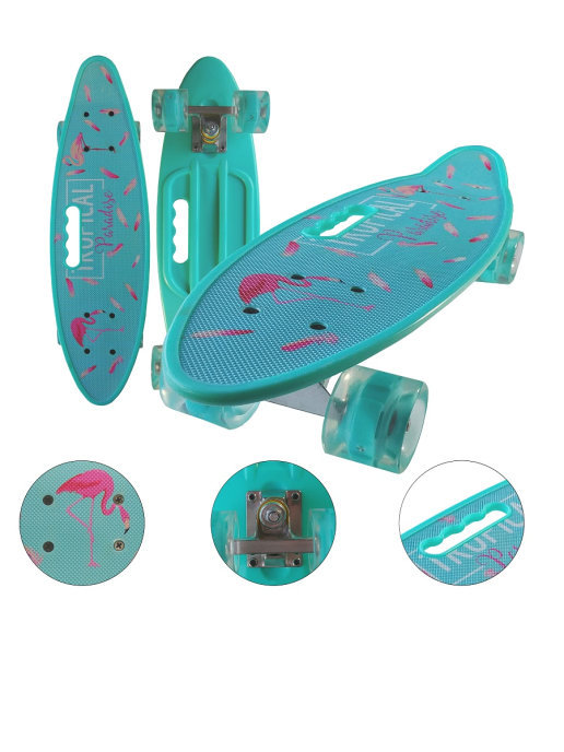 Скейтборд с ручкой и принтом колеса свет Фламинго