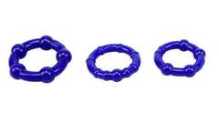 Набор из 3 синих стимулирующих колец Beaded Cock Rings - 