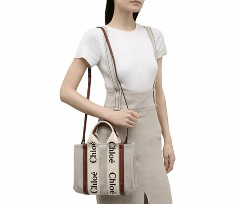 Женская сумка-тоут Chloé Woody Mini бежевый