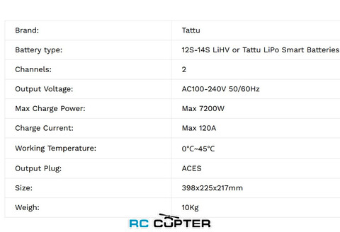 Зарядное устройство Tattu TA7200Pro (7200Вт (AC), Max 120A, два канала, LiHV 12-18S или Tattu LiPo Smart battery)