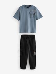 Футболка и джоггеры в комплекте для мальчика Next B12-181, Голубой, Черный