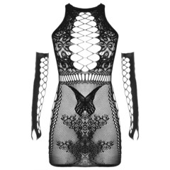 Эротическое белье крупная сетка на груди и бедрах, с рукавами OS, черный