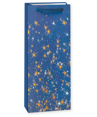 Пакет подарочный под бутылку, Тысячи созвездий, Синий/Золото, 12*36*9 см (Д*В*Ш)