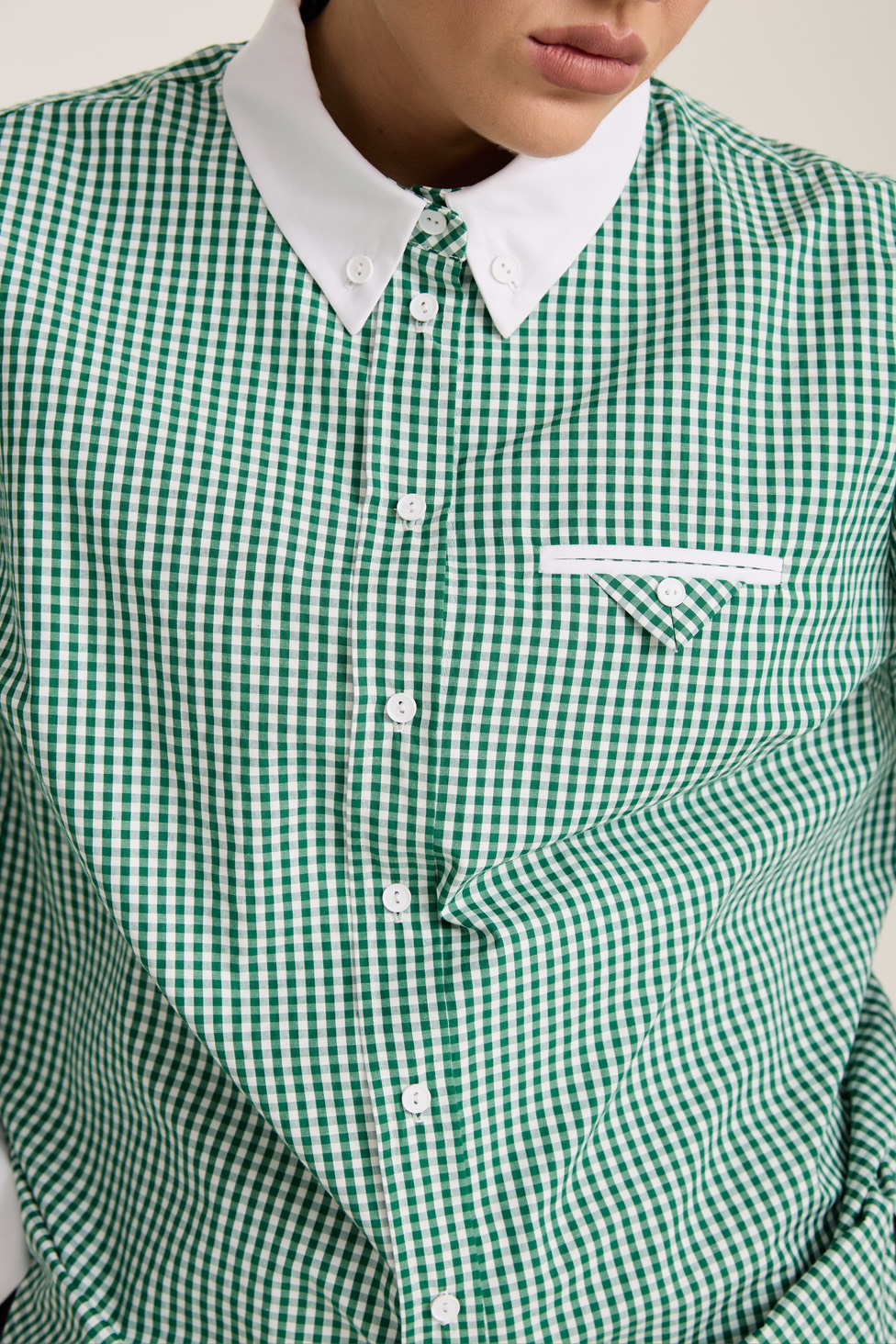 Рубашка в клетку с белым воротником, зеленый