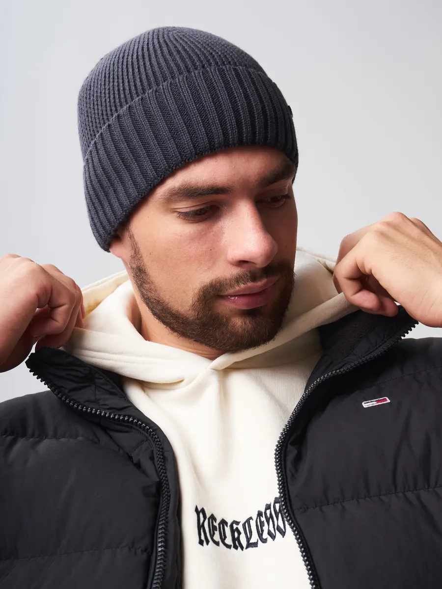 Шапка зимняя на флисе вязаная бини