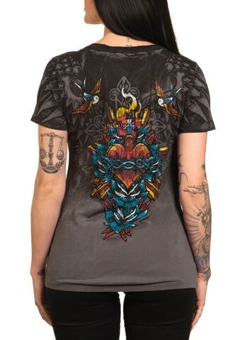 Affliction | Футболка женская HEART AVOWED CHARCOAL AW25534 сзади