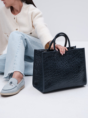 Сумка кожаная шоппер синяя