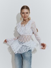 Блуза "Бохо" кружевная, цвет белый,