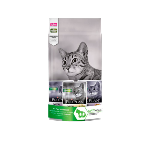 ПРОМО! Pro Plan сухой корм для кошек кастр/стерил (индейка) 1,5 кг + 3 пауча