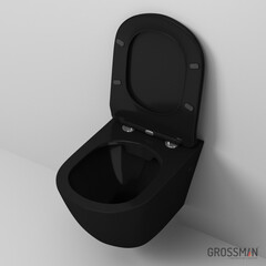 Унитаз подвесной Grossman GR-4411BS (безободковый, с тонким сиденьем) (черный)