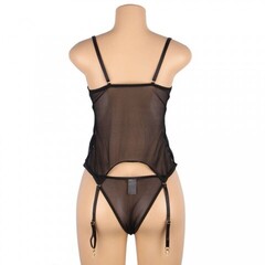 Комплект белья: корсет с подвязками и стрингами черно-синий (размер XS-S)