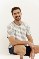 Пижама мужская с шортами TARO 3394 JASPER | Светло-серый + темно-синий