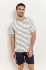 Пижама мужская с шортами TARO 3394 JASPER | Светло-серый + темно-синий