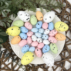 Пасхальный декор, Яйцо разноцветное из пенопласта, размер микс от 2 до 3,5 см, набор 34-36 шт.