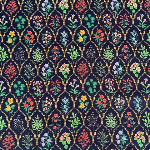 ЦВЕТОЧНЫЙ АРАБЕСК, НА ЧЕРНОМ ФОНЕ, 100% хлопок