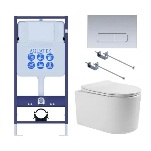 Aquatek SET Aquatek МИЯ-014 4в1 SET Aquatek МИЯ 4в1 (рама Aquatek Standard INS-0000012+ крепеж KKI-0000002+клавиша KDI-0000014+унитаз МИЯ AQ2004-00 с тонким сиденьем soft-close