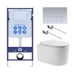 Aquatek SET Aquatek МИЯ-014 4в1 SET Aquatek МИЯ 4в1 (рама Aquatek Standard INS-0000012+ крепеж KKI-0000002+клавиша KDI-0000014+унитаз МИЯ AQ2004-00 с тонким сиденьем soft-close фото
