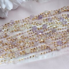 Цепочка с натуральными камнями и бусинами, 2 мм, позолота, 35 см, А604-1 (35см)