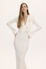 Платье с драпировкой и воланом