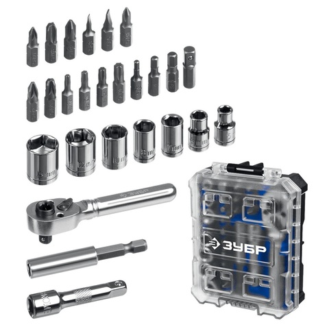 ЗУБР Компакт 26 предм., система стыковки Z-БОКС, набор: трещотка с насадками,Профессионал(25172)