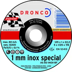 Абразивный отрезной диск AS 60 INOX 125х1 Dronco 1121240