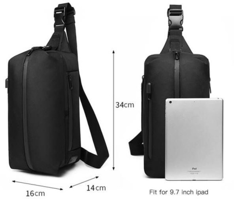 Картинка рюкзак однолямочный Ozuko 9292S Black - 7