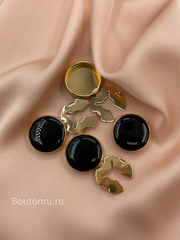 Накладки на пуговицы золотистые черная эмаль (клипсы)