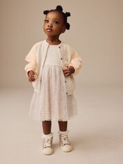 Платье и бомбер в комплекте для девочки Next E54-791, Молочный, Розовый