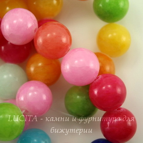 Бусина Жадеит, шарик, "Цветной микс", 10 мм, нить