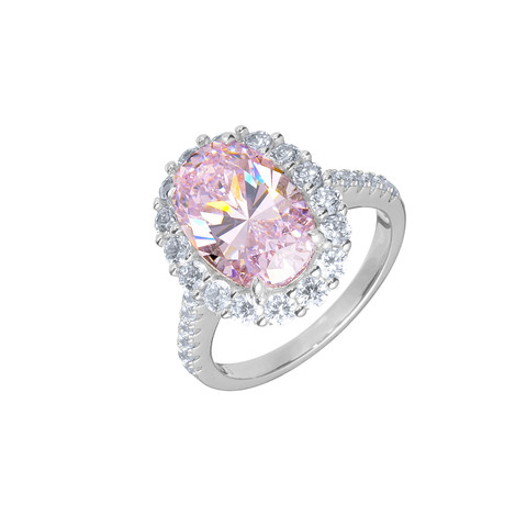 Кольцо-вечернее, серебрение 925, розовый овальный камень, окантовка