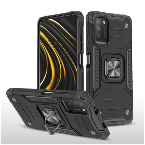 Противоударный чехол Strong Armour Case с кольцом для Xiaomi Redmi 9T / Redmi Note 9 4G (Черный)