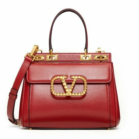 Средняя сумка с ручкой Valentino Rockstud Alcove из зернистой телячьей кожи красный