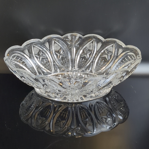 Ваза салатник ладья хрусталь, изящный орнамент, алмазная грань, винтаж СССР 1970-1990 гг