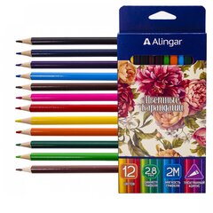 
          Карандаши цветные Alingar 12 цв., "Цветы" деревянные, трехгранные, заточенные, грифель 2.8 мм, картон. уп., европодвес