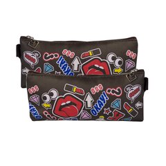 
          Пенал - косметичка, Alingar, ПВХ, молния, 90 х 200 мм, "Okay" черный (губы, помада, надписи)