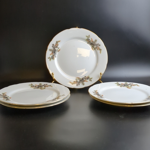 Тарелки под горячее набор из 5 штук фарфоровые, "Сосновые шишки", Yamatsu Japan, винтаж Япония, люкс 1970-1990 гг