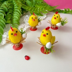 Цыплята пасхальные, декоративные, пушистые, 6 см на ветке, набор 4 шт.