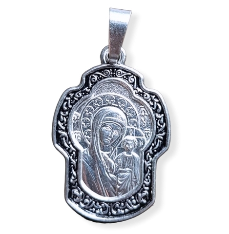 Нательная икона Божия Матерь Казанская с серебрением