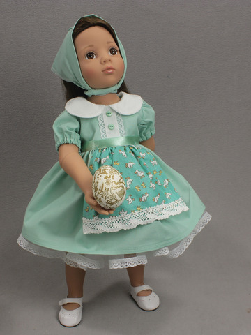 Платье с фартуком и нижней юбкой - На кукле. Одежда для кукол, пупсов и мягких игрушек.