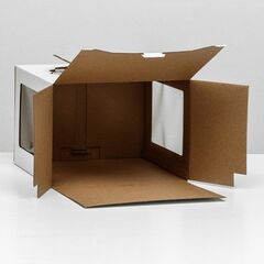 Коробка 30х30х19 см с ручкой и окном Белая