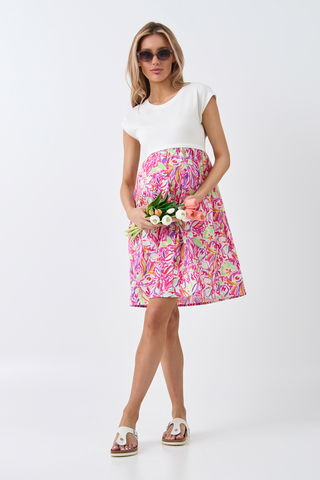 Платья для беременных и кормящих 18292 розовые цветы-тофу