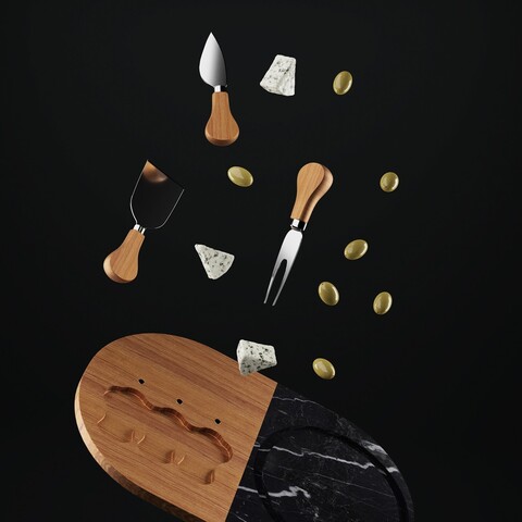 Набор для подачи сыра Magistro «Мрамор», 3 ножа, мраморная доска