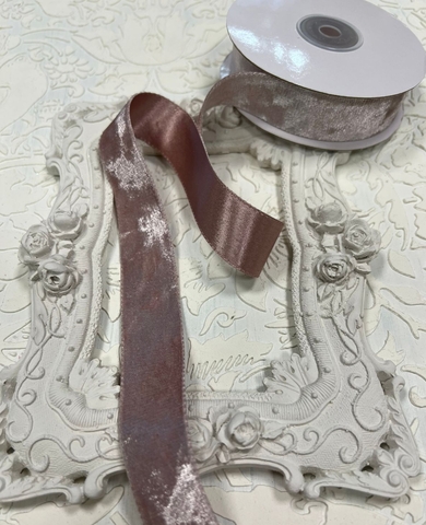 Лента двусторонняя велюр/атлас 2,5см цвет пыльная роза (1м)