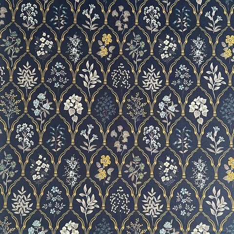 ПРЕДЗАКАЗ, ЦВЕТОЧНЫЙ АРАБЕСК, синий, 100% хлопок