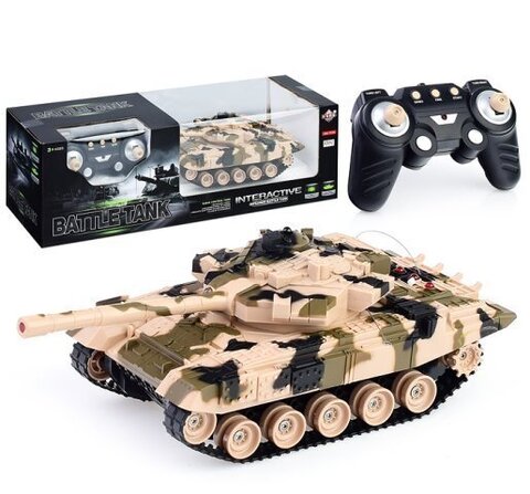 Интерактивный инфракрасный боевой танк на аккумул, вращающаяся башня, регулируемы угол наклона ствола, реалистчные звуки и свет эффекты, размер  47*16