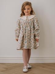 Платье с воротником в цветочек, Молоко