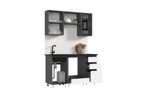 Кухня Техно-6 1,5м (Графит/Белый снег софт/Графит софт NEW)