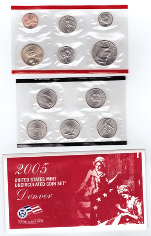 Годовой набор США в родной запайке 2005 год двор D + 5 монет Штаты